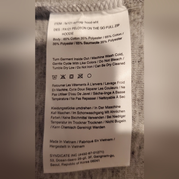 Peloton On The Go Full Zip Hoodie FA121. Men's Large. Grey Color - Picture 5 of 5